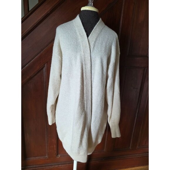 H&M Cream Open Front Cardigan Sweater Duster Womens L Wool Blend - Picture 1 of 10